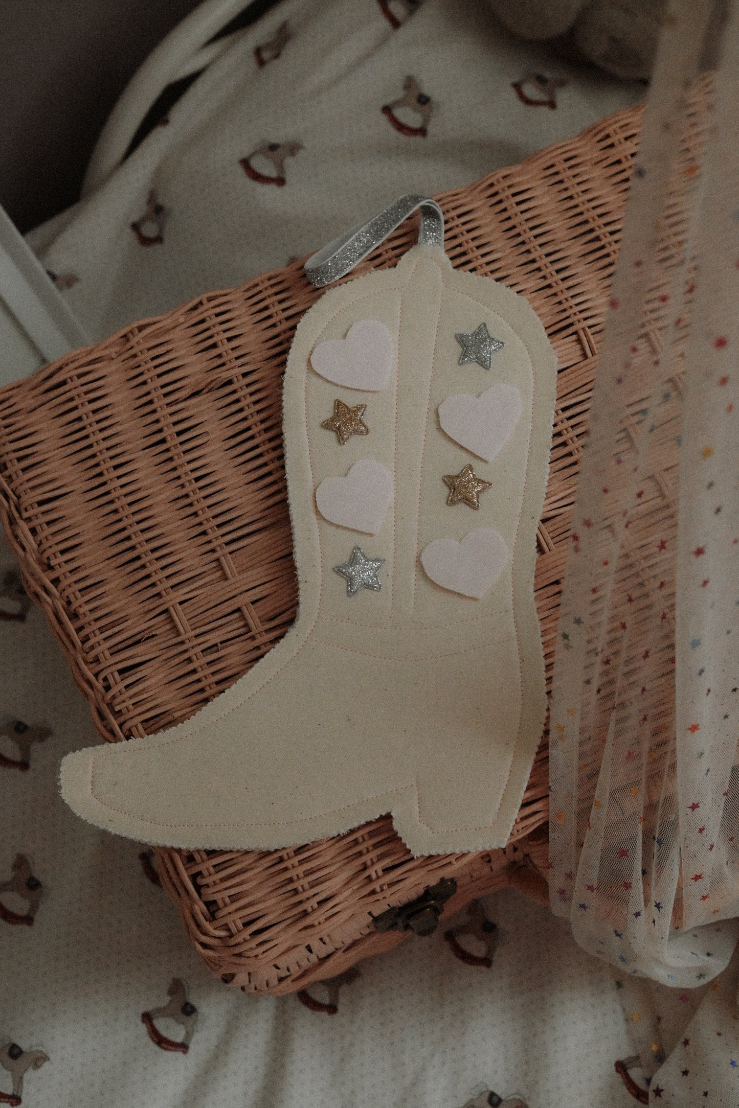 Hanging Cotton Cowboy Boot, Country Nursery Wall Hanging