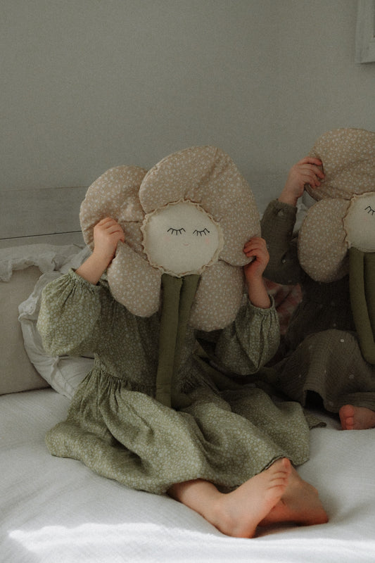 Beige Flower Pillow, Baby Girl Nursery Decor, Botanical Wall Hanging