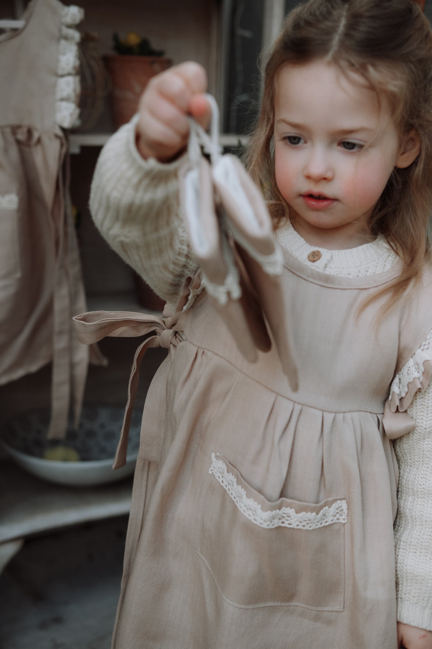 Toddler Girl Apron and Gloves Set, Kids Kitchen Costume, Montessori Cooking Play