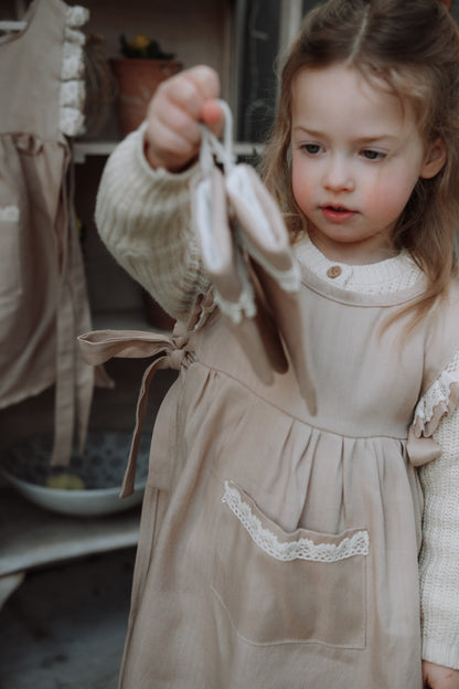Toddler Girl Apron and Gloves Set, Kids Kitchen Costume, Montessori Cooking Play