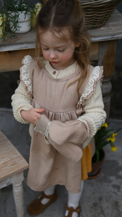 Toddler Girl Apron and Gloves Set, Kids Kitchen Costume, Montessori Cooking Play