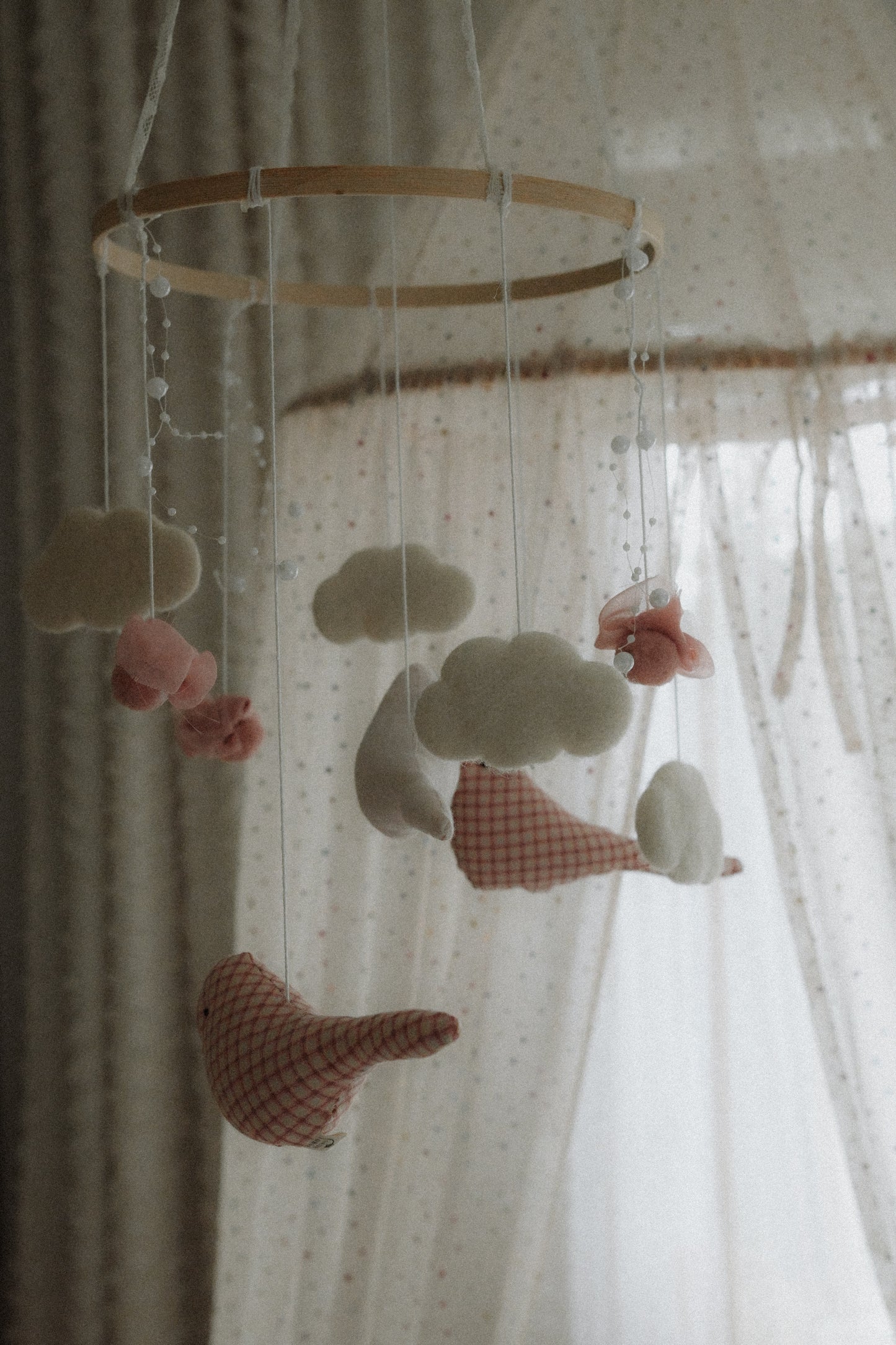 Carousel Felt Baby Mobile, Pink Birds Crib Mobile