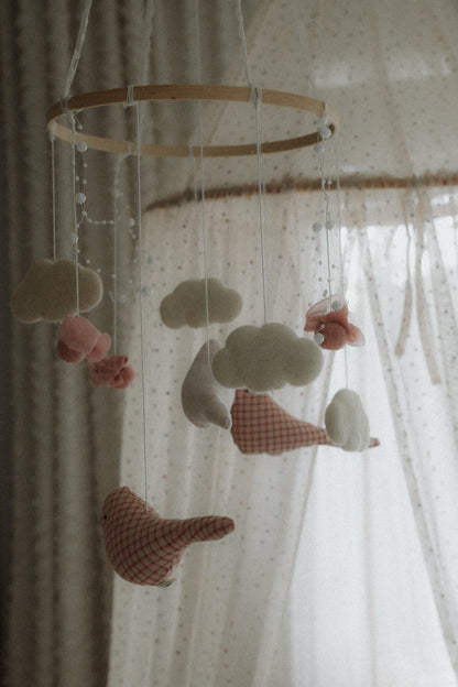 Carousel Felt Baby Mobile, Pink Birds Crib Mobile