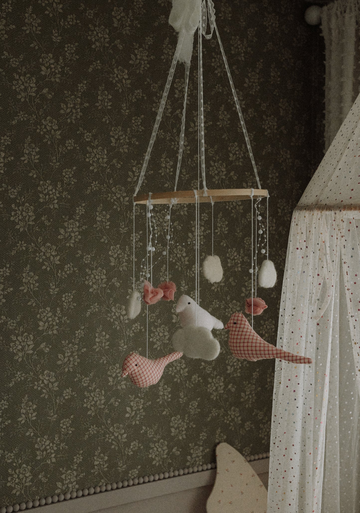 Carousel Felt Baby Mobile, Pink Birds Crib Mobile