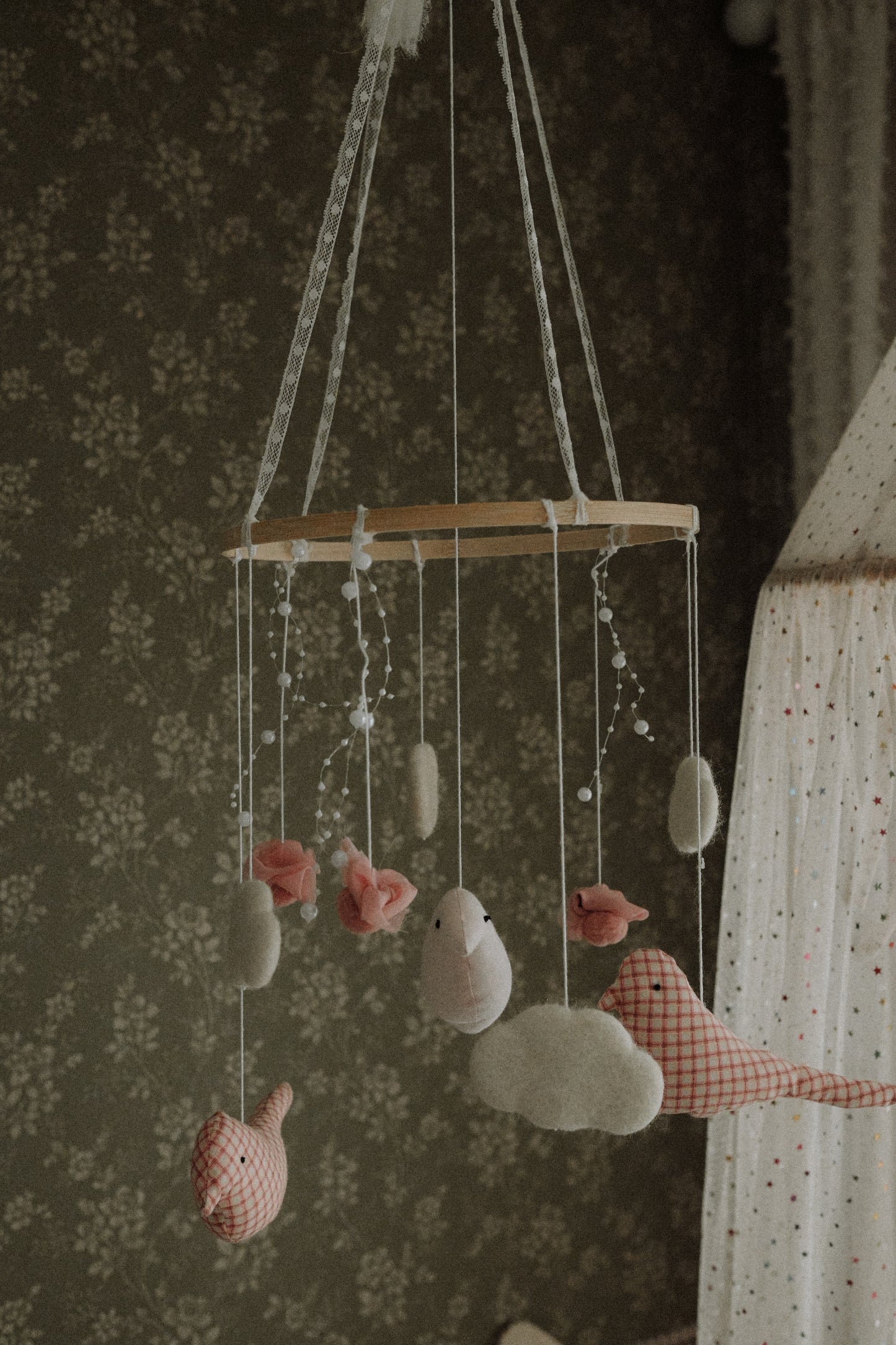 Carousel Felt Baby Mobile, Pink Birds Crib Mobile