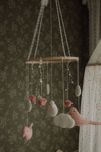Carousel Felt Baby Mobile, Pink Birds Crib Mobile