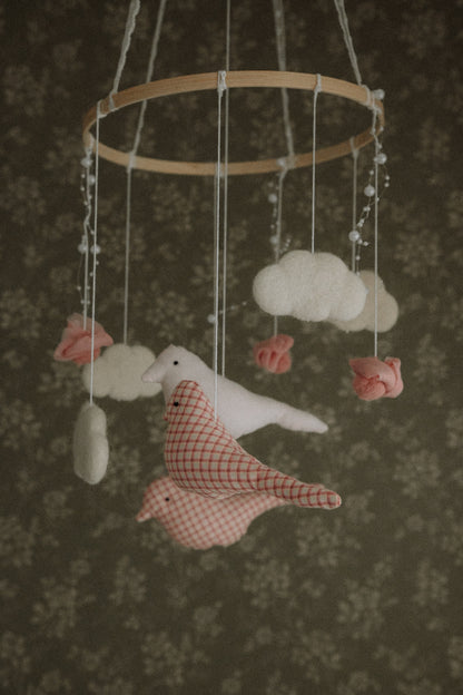 Carousel Felt Baby Mobile, Pink Birds Crib Mobile