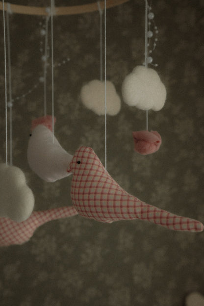 Carousel Felt Baby Mobile, Pink Birds Crib Mobile