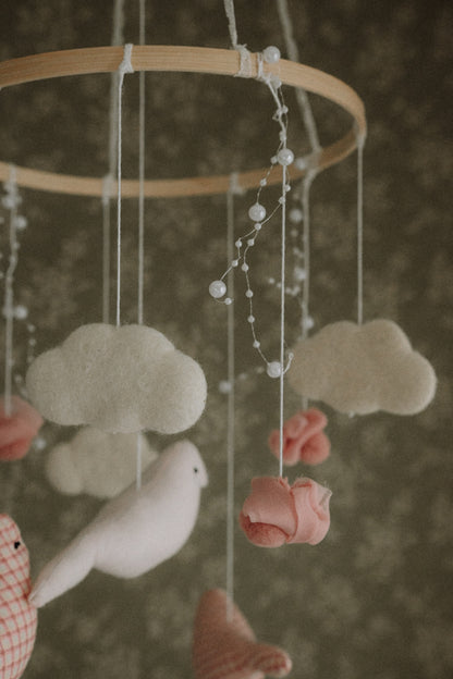 Carousel Felt Baby Mobile, Pink Birds Crib Mobile