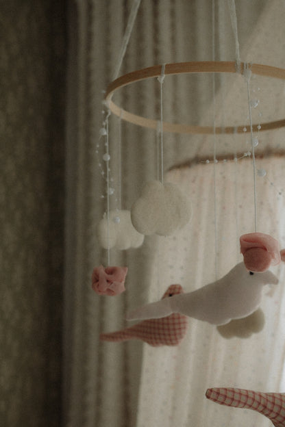 Carousel Felt Baby Mobile, Pink Birds Crib Mobile
