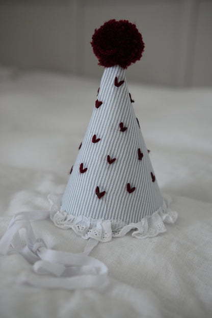 Baby Birthday Hat, Embroidered Hearts First Birthday Party Hat, Cake Smash Outfit 1st 2nd Birthday