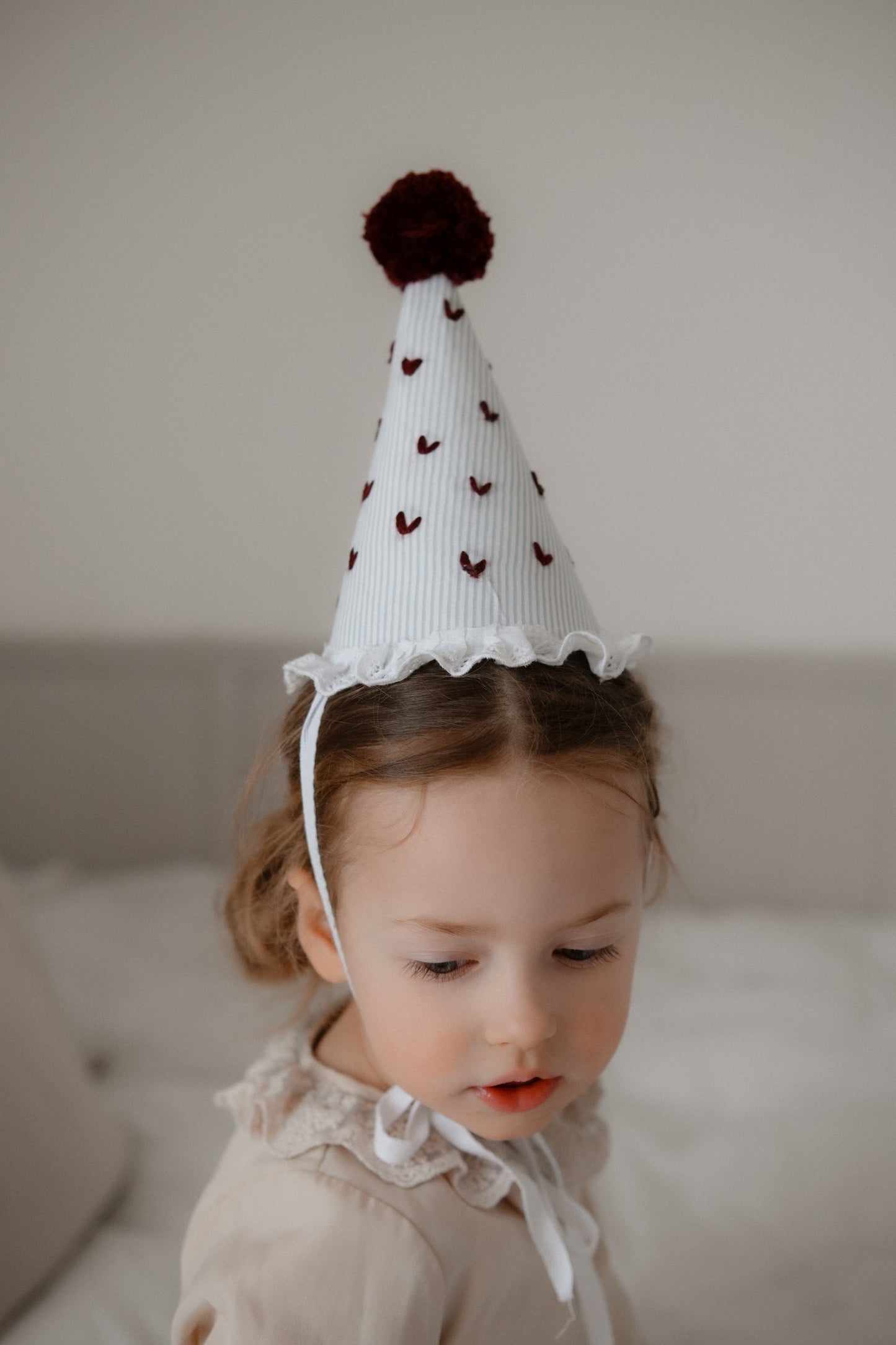 Baby Birthday Hat, Embroidered Hearts First Birthday Party Hat, Cake Smash Outfit 1st 2nd Birthday