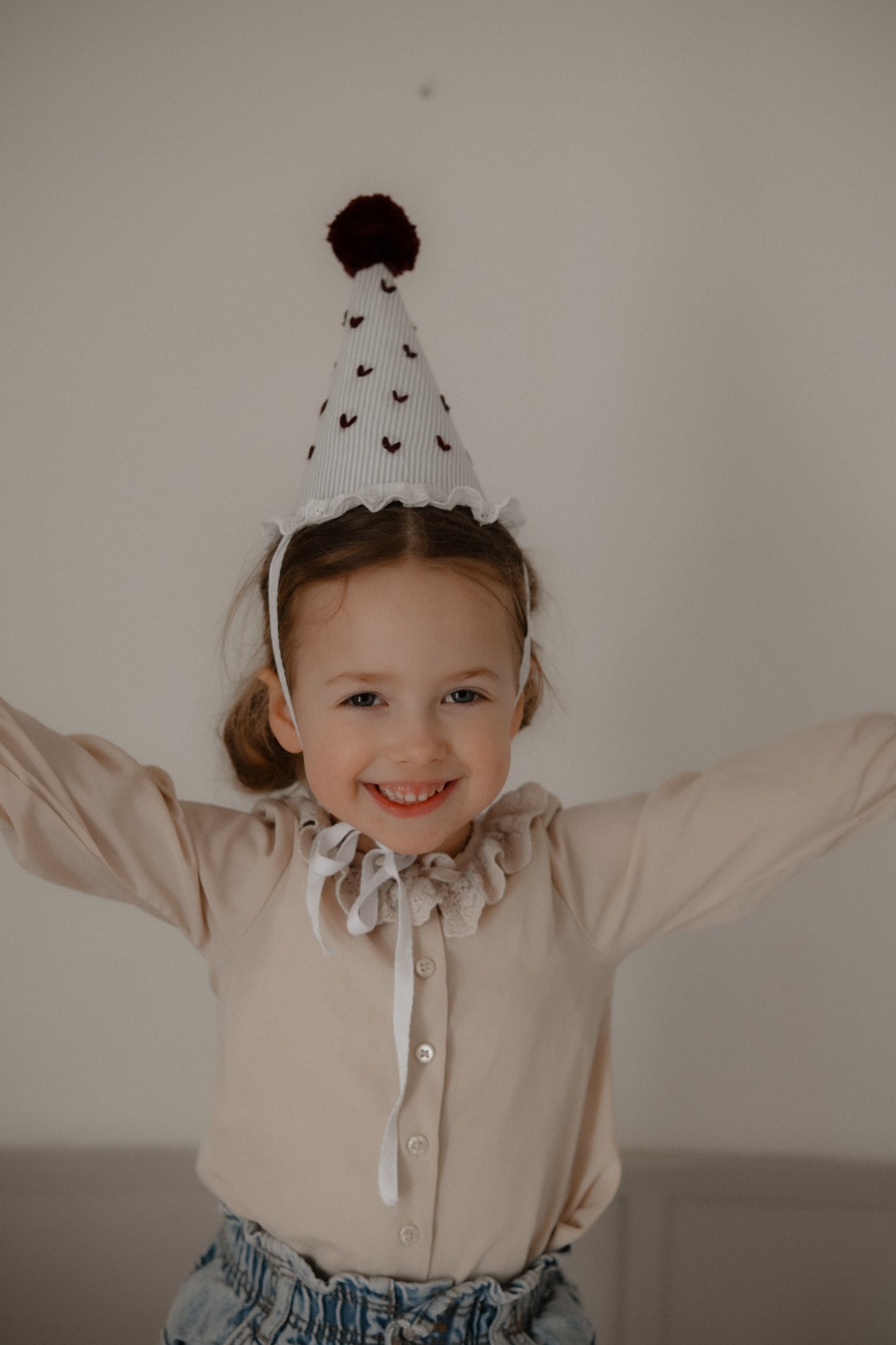 Baby Birthday Hat, Embroidered Hearts First Birthday Party Hat, Cake Smash Outfit 1st 2nd Birthday
