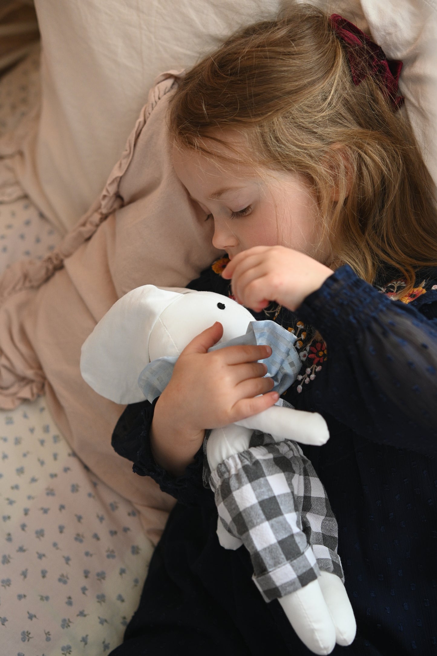 White Bunny Doll with Shorts, Handmade Rabbit Plush Toy, Nursery Decor, Stuffed Animal for Baby Room