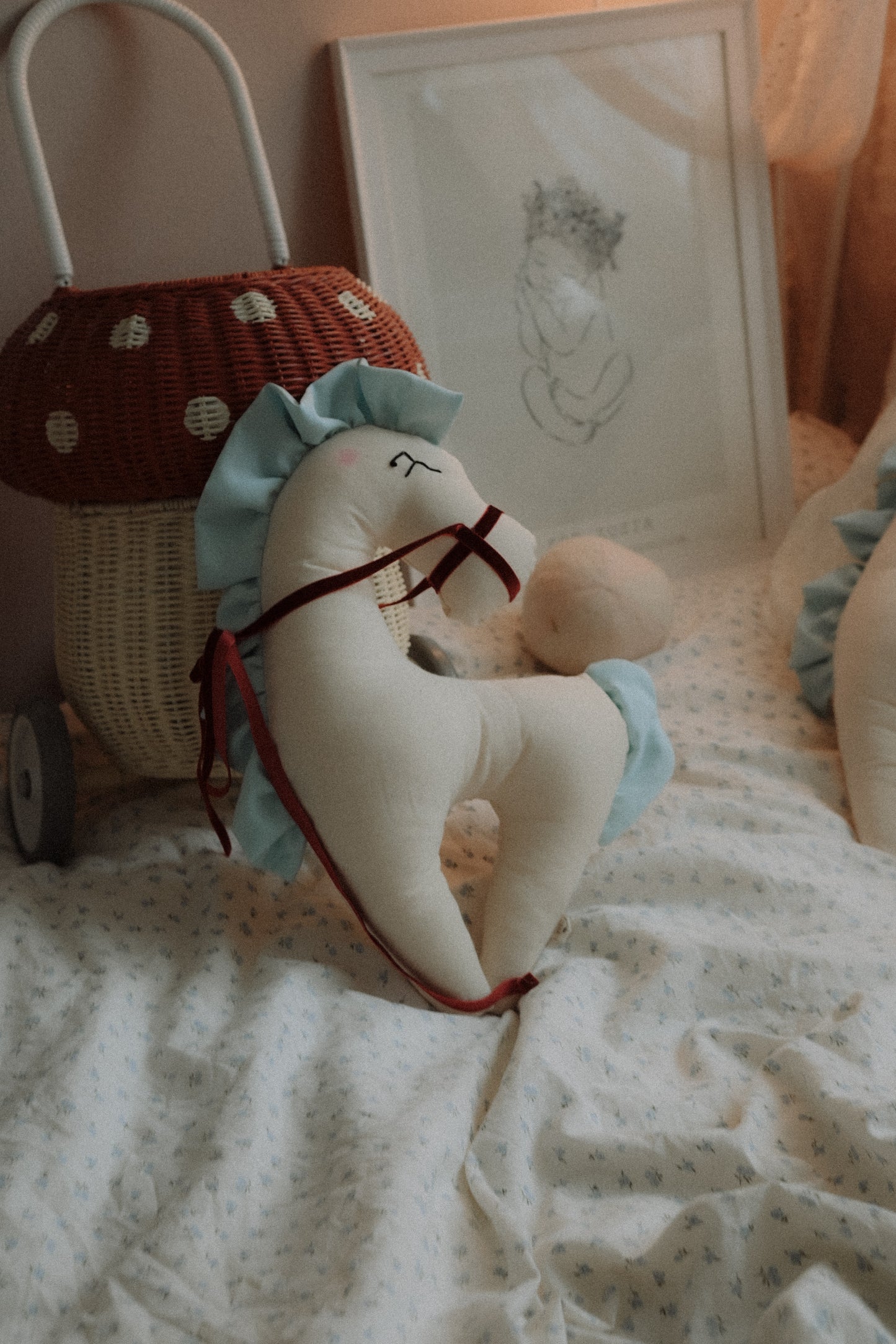 Horse Nursery Decor Cotton Horse Decoration Blue Mane Burgundy Bridle Kids Room Decor Baby Room Decoration