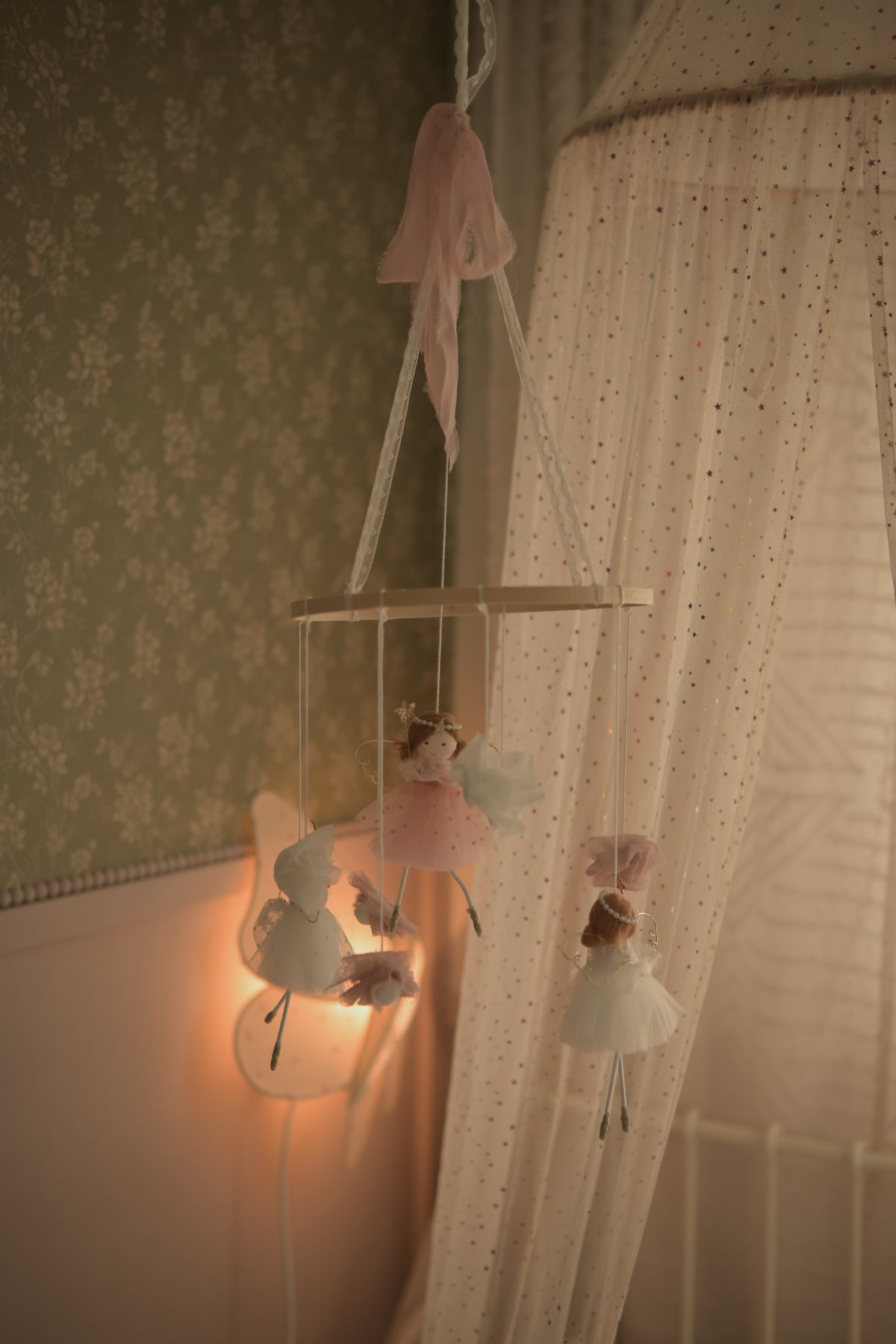 Fairy Felt Nursery Mobile, Baby Girl Room Decor, Crib Hanging, Magical Nursery Gift, Pastel Baby Shower Gift