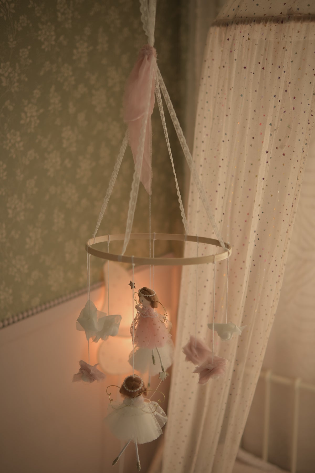Fairy Felt Nursery Mobile, Baby Girl Room Decor, Crib Hanging, Magical Nursery Gift, Pastel Baby Shower Gift