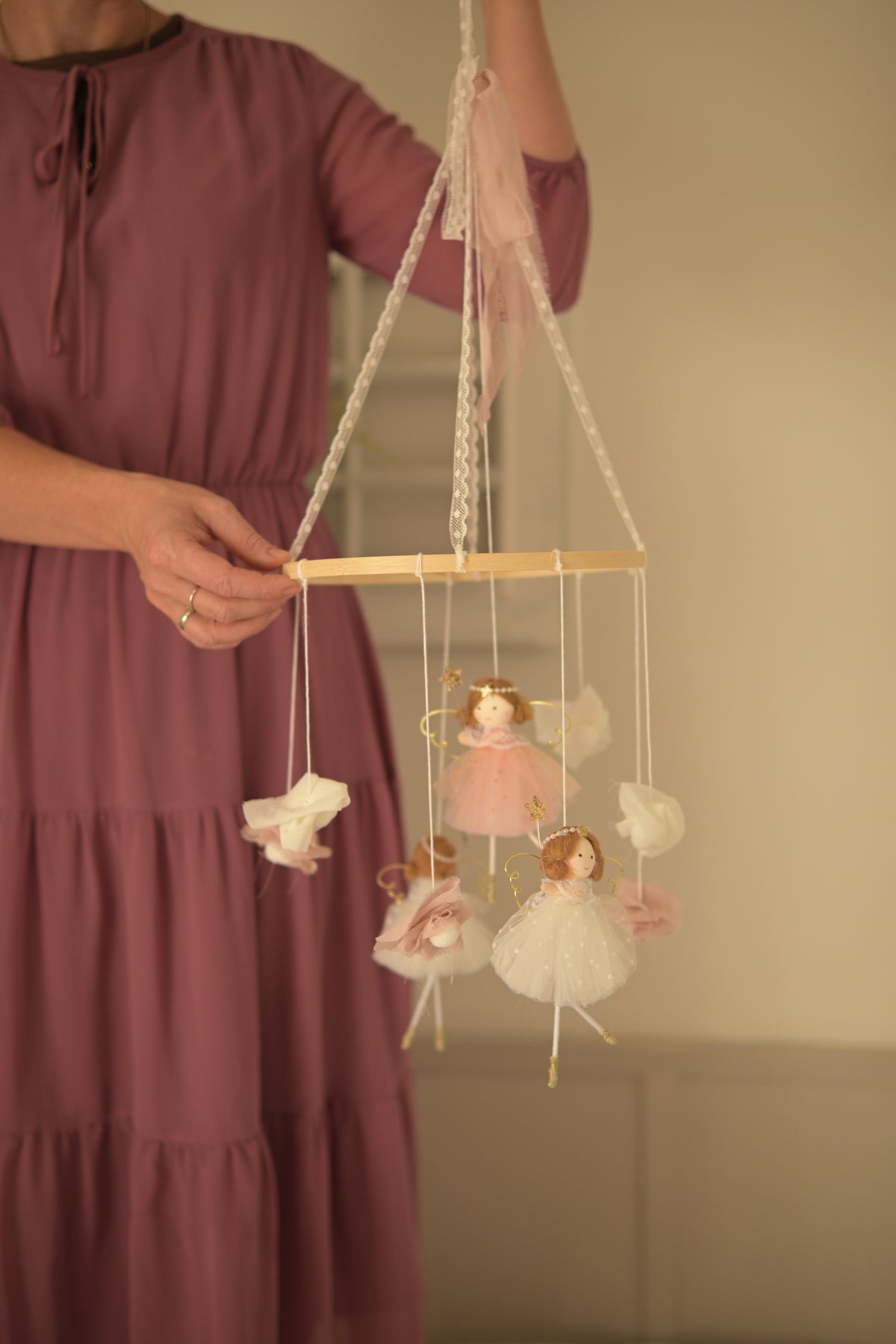Fairy Felt Nursery Mobile, Baby Girl Room Decor, Crib Hanging, Magical Nursery Gift, Pastel Baby Shower Gift