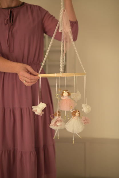 Fairy Felt Nursery Mobile, Baby Girl Room Decor, Crib Hanging, Magical Nursery Gift, Pastel Baby Shower Gift