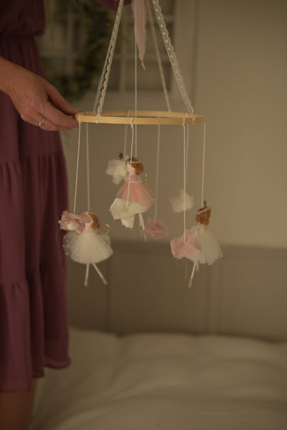 Fairy Felt Nursery Mobile, Baby Girl Room Decor, Crib Hanging, Magical Nursery Gift, Pastel Baby Shower Gift