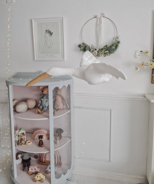 Hanging Flying Swan, White Stuffed Bird Pillow