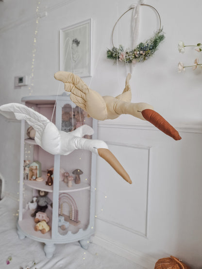 Hanging Flying Swan, White Stuffed Bird Pillow