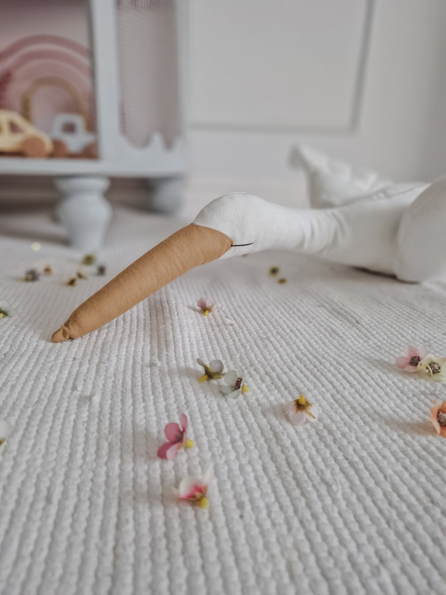 Hanging Flying Swan, White Stuffed Bird Pillow