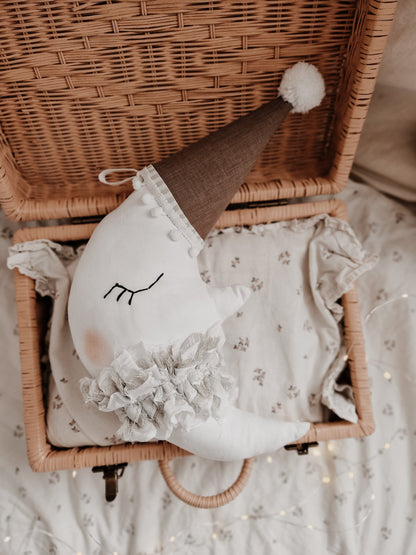 Moon Pillow Hanging Nursery Decor, Moon cushion with hat