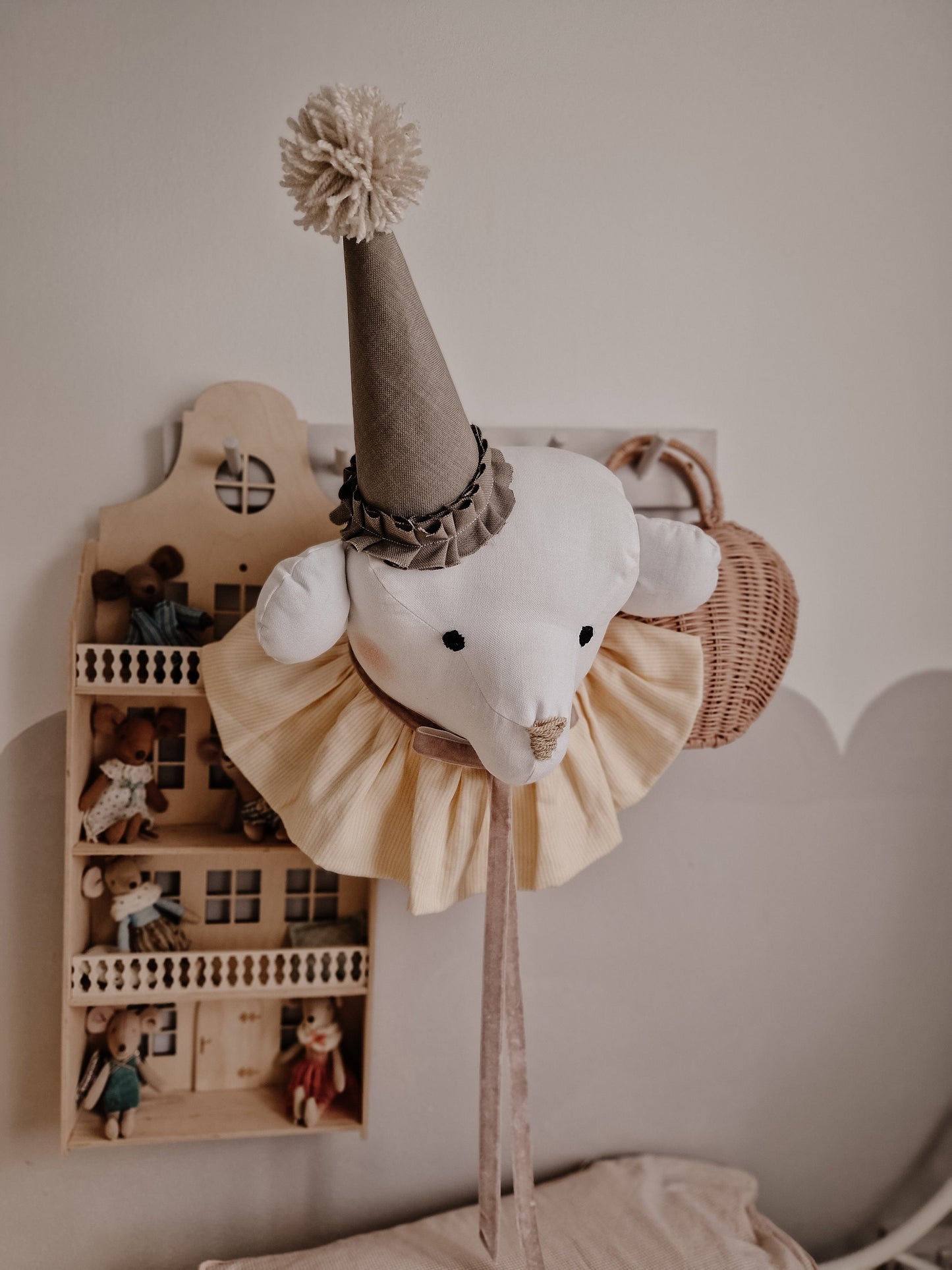 Hanging Bear Headwith hat, Woodland nursery Wall Decor