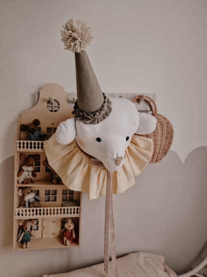 Hanging Bear Headwith hat, Woodland nursery Wall Decor