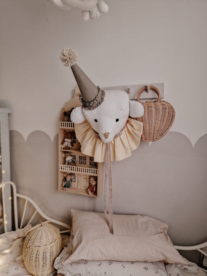 Hanging Bear Headwith hat, Woodland nursery Wall Decor