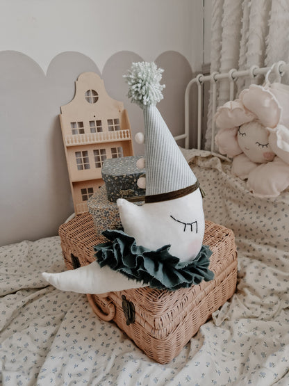 Hanging Moon cushion, circus Moon decoration with hat