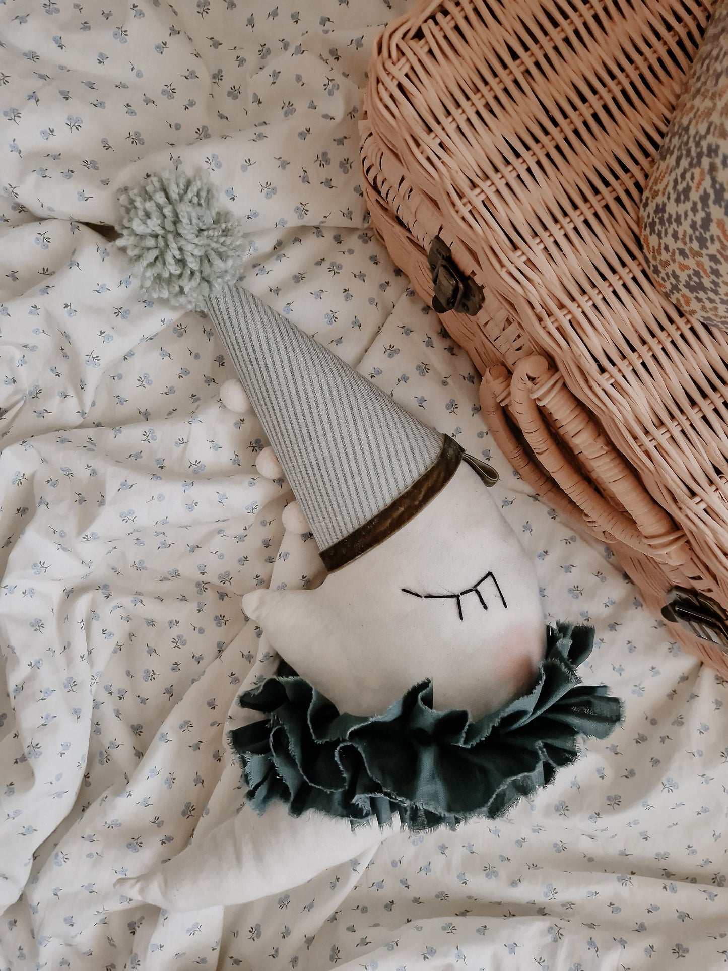 Hanging Moon cushion, circus Moon decoration with hat