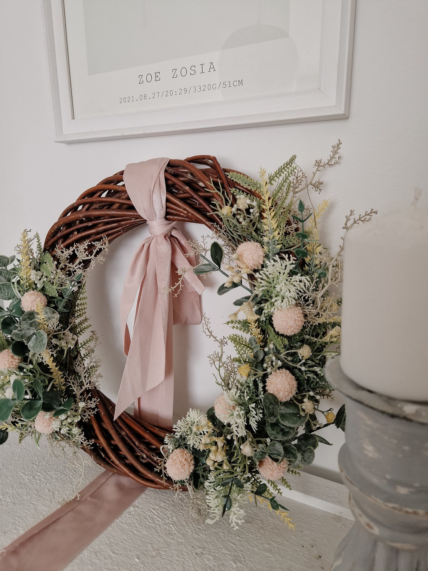 Front door flowers wreath, spring artificial wreath