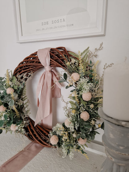 Front door flowers wreath, spring artificial wreath