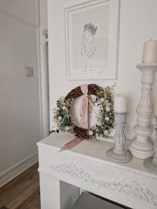Front door flowers wreath, spring artificial wreath