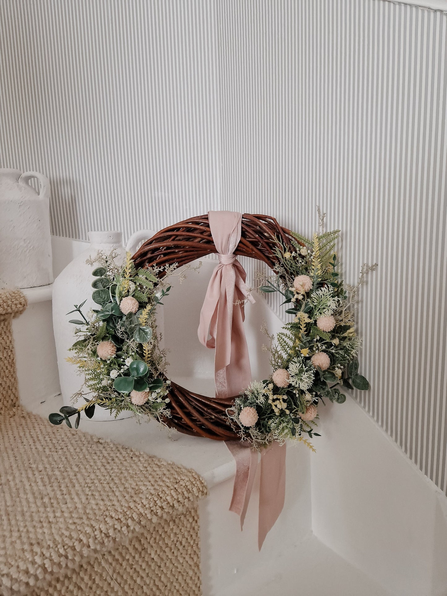 Front door flowers wreath, spring artificial wreath