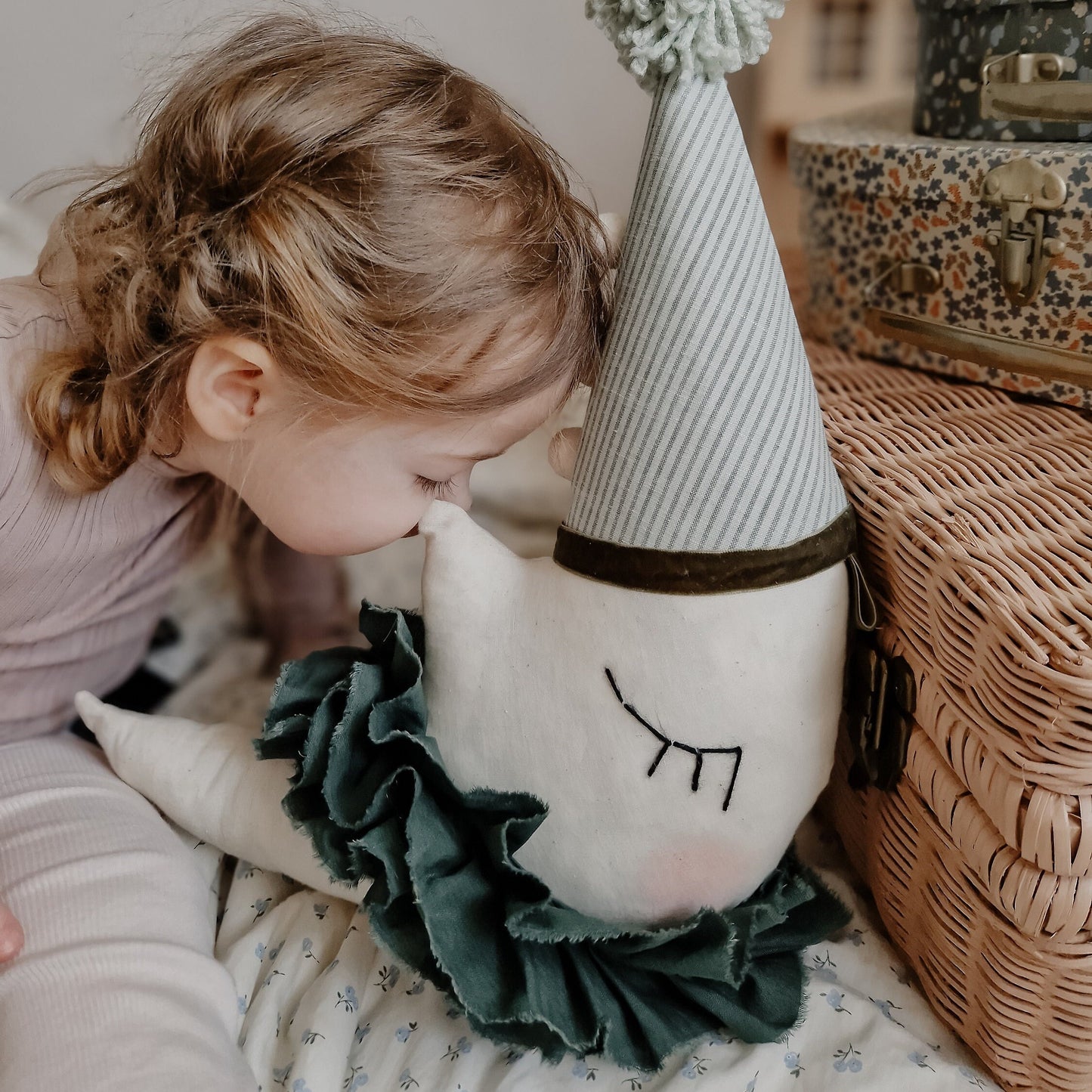 Hanging Moon cushion, circus Moon decoration with hat