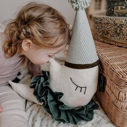 Hanging Moon cushion, circus Moon decoration with hat