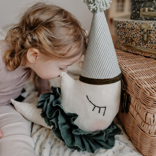 Hanging Moon cushion, circus Moon decoration with hat