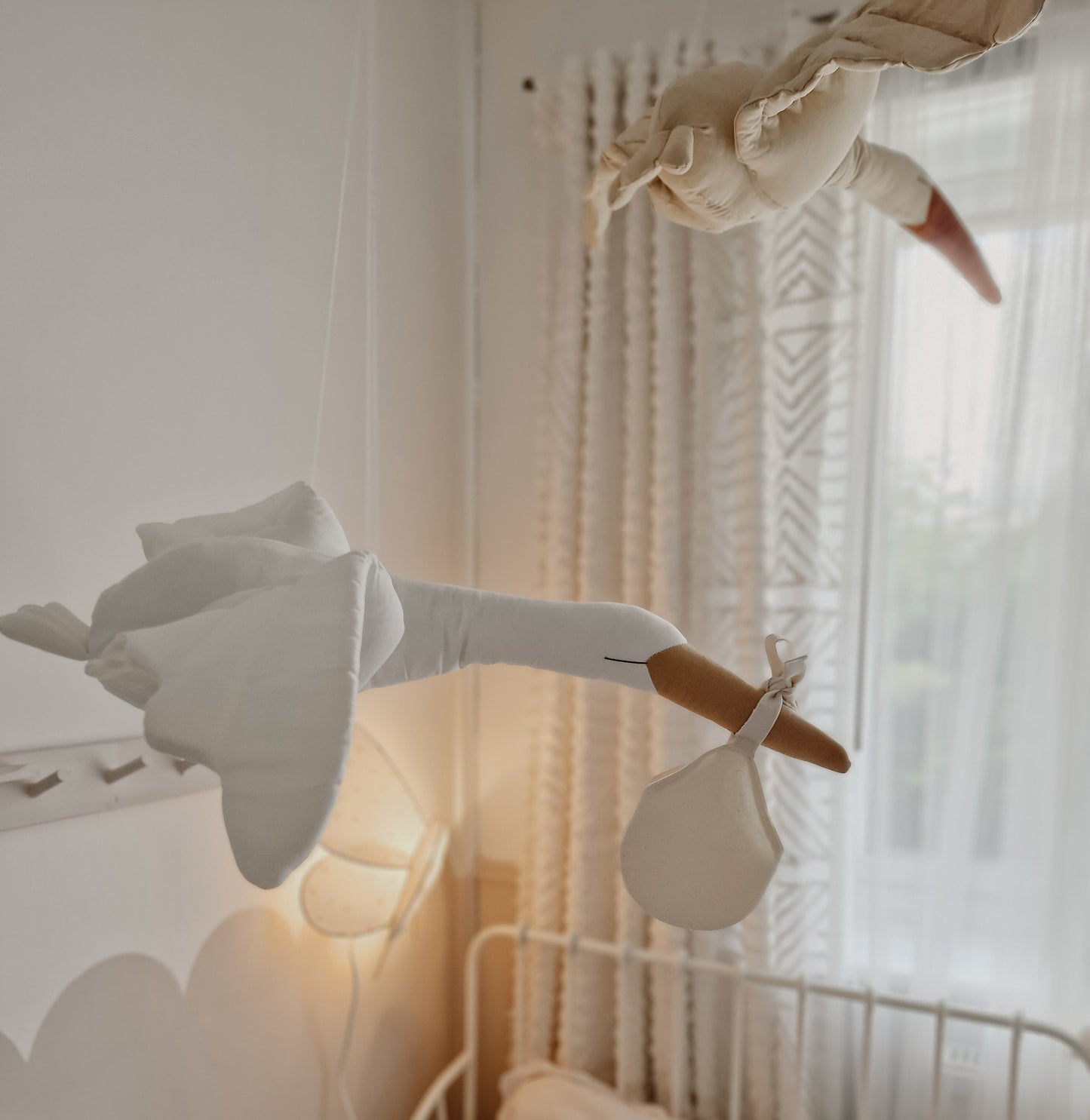 Hanging Flying Swan, White Stuffed Bird Pillow