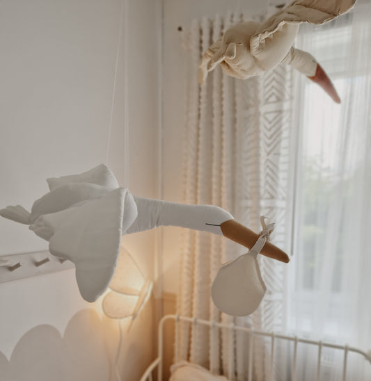 Hanging Flying Swan, White Stuffed Bird Pillow