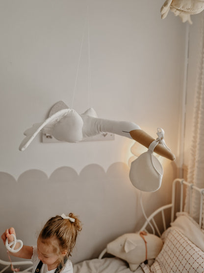 Hanging Flying Swan, White Stuffed Bird Pillow