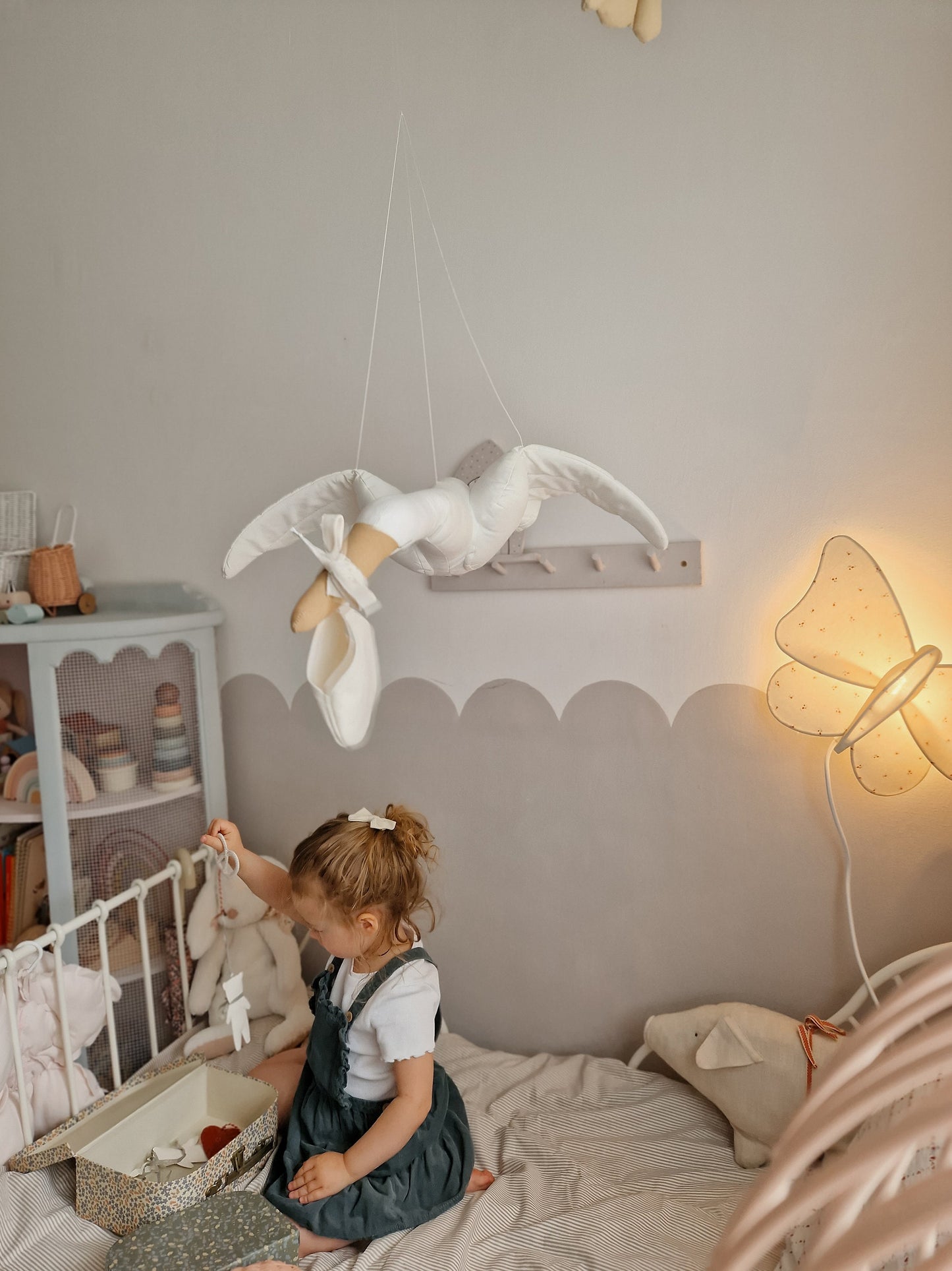 Hanging Flying Swan, White Stuffed Bird Pillow