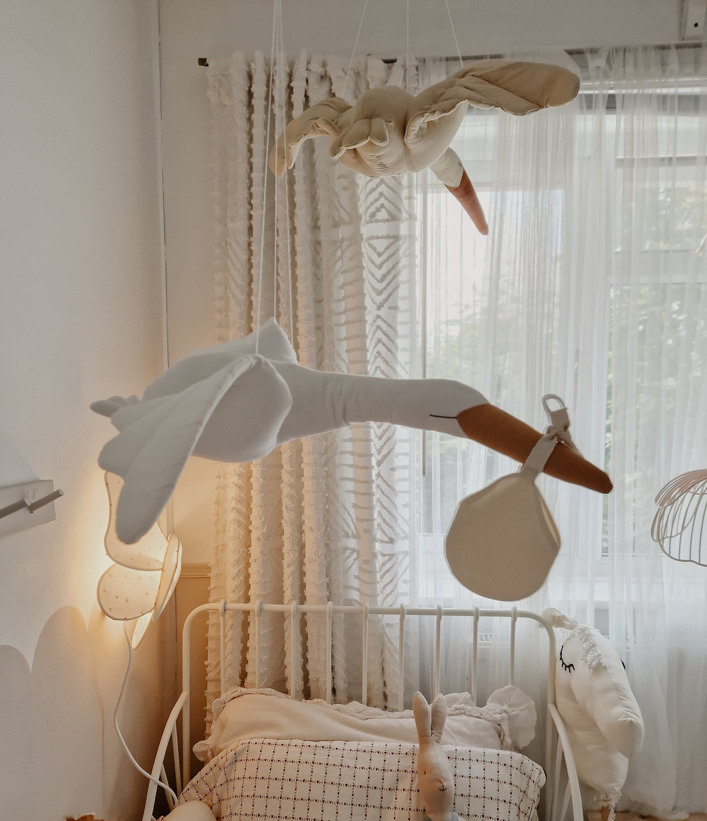 Hanging Flying Swan, White Stuffed Bird Pillow