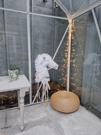 White Hobby horse on the stick, Ride-on horse, Pony Nursery Decor