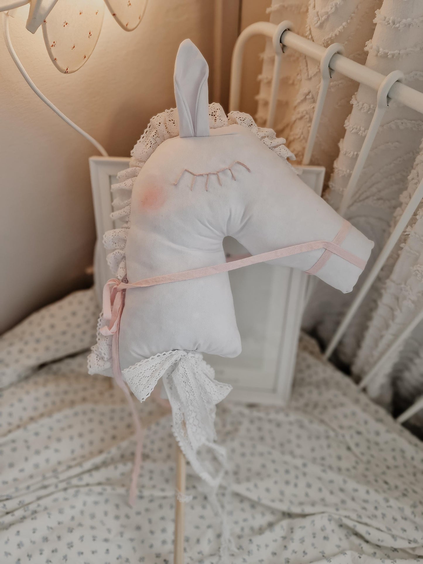 White Hobby horse on the stick, Ride-on horse, Pony Nursery Decor