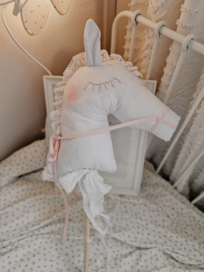 White Hobby horse on the stick, Ride-on horse, Pony Nursery Decor