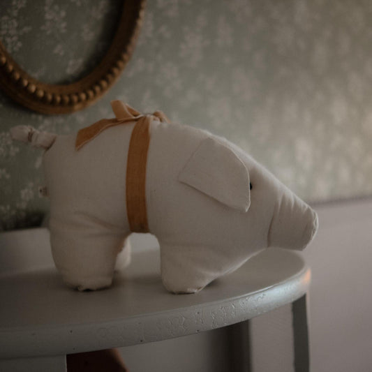 Beige Plush Pig Stuffed Animal, Cotton Pig Cushion