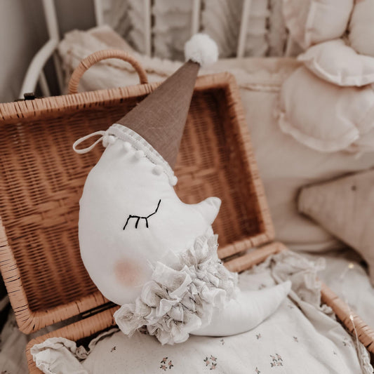 Moon Pillow Hanging Nursery Decor, Moon cushion with hat